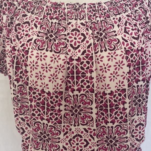 LOFT Tiled On & Off The Shoulder Maxi Dress, Magenta, Purple & White Size Medium - Picture 6 of 8